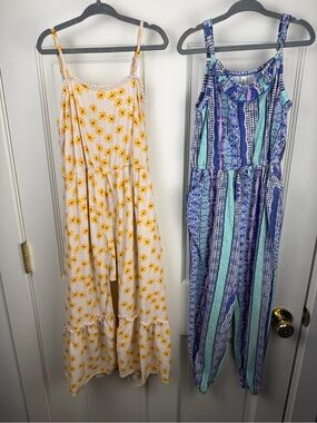 Girls lot size 6/7 Sunflower Print Maxi Dress - Yellow on Cream 
Blue jumpsuit